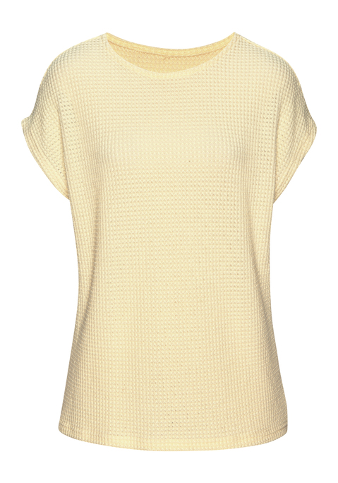 Bild: Kurzarmshirt von Vivance: T-Shirt von Vivance aus Waffelstrick. Rundhalsausschnitt. Locker fallende Passform. Pflegeleichte Qualität mit recyceltem Polyester.