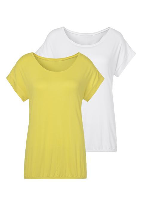 Bild: Kurzarmshirt von Vivance: Vivance T-Shirts im 2er-Pack. Mit breitem Beleg am Ärmelsaum. Gummizug am Bund für eine lässige Passform. Aus weicher Viskose-Elasthan-Qualität.