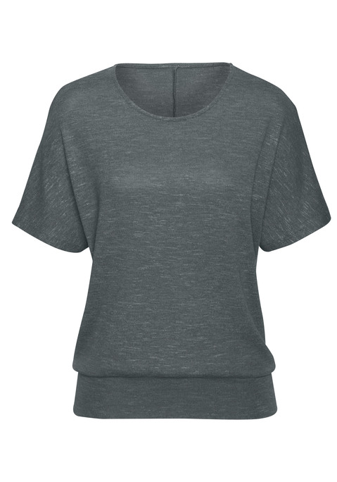 Bild: Kurzarmshirt von Vivance: Feinstrickshirt von Vivance. Rundhalsausschnitt. Breiter Bund am Saum. Bequem und lässig geschnitten. Extraweiche Strickware mit recyceltem Polyester-Anteil.