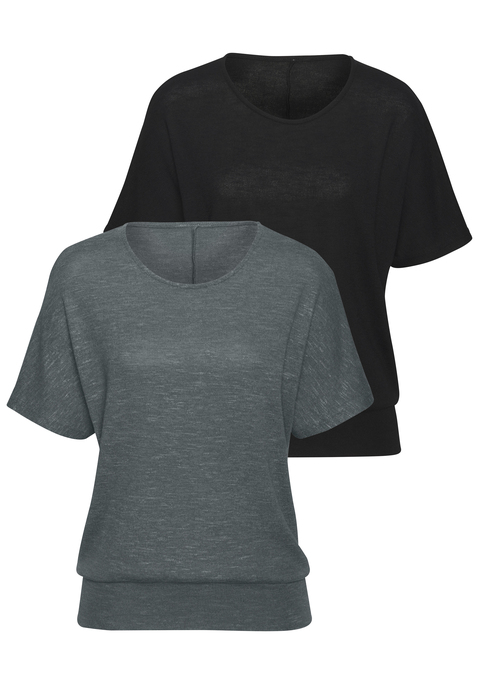 Bild: Kurzarmshirt von Vivance: Feinstrickshirt von Vivance im praktischen 2er-Pack. Rundhalsausschnitt. Breiter Bund am Saum. Bequem und lässig geschnitten. Extraweiche Strickware mit recyceltem Polyester-Anteil.