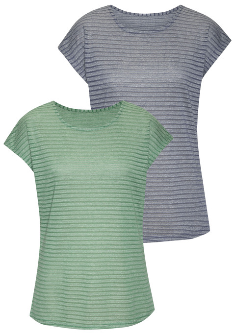 Bild: Kurzarmshirt von Vivance: Leichtes T-Shirt von Vivance mit Streifenmuster. Im praktischen 2er-Pack. Rundhalsausschnitt. Nahtlos angesetzte, kurze Ärmel. Figurumspielend geschnitten. Luftiger Jacquardstrick.