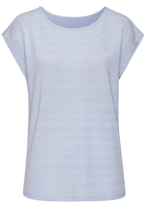 Bild: Kurzarmshirt von Vivance: Modisch gestreiftes T-Shirt von Vivance mit Rundhalsausschnitt. Kurze, überschnittene Ärmel und lockere Passform. Gerader Saumabschluss. Gemütlich für den Freizeit und Urlaub. Aus weicher Strickqualität gefertigt.