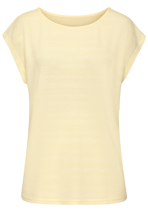 Bild: Kurzarmshirt von Vivance: Modisch gestreiftes T-Shirt von Vivance mit Rundhalsausschnitt. Kurze, überschnittene Ärmel und lockere Passform. Gerader Saumabschluss. Gemütlich für den Freizeit und Urlaub. Aus weicher Strickqualität gefertigt.