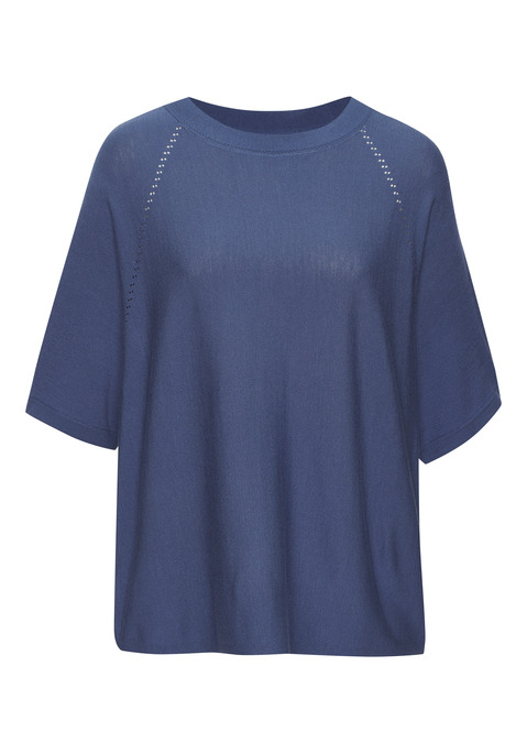 Bild: Kurzarmshirt von Vivance: Strickshirt von Vivance. Dezentes Lochstrickmuster an den Ärmeln. Rundhalsausschnitt. Halbarm. Aus weichem Viskose-Strick.