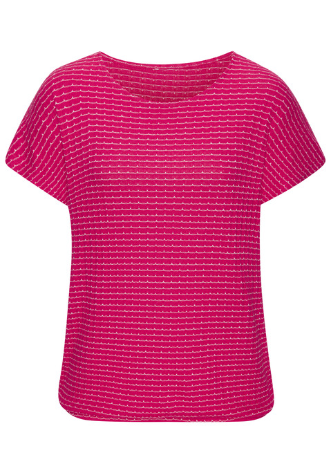 Bild: Kurzarmshirt von Vivance: Strickshirt mit Muster in Streifenoptik von Lascana. Rundhalsausschnitt. Kurze Ärmel. Elastiskbund. Schönes Jacquardmuster. Trageangenehme Qualität mit Viskose aus verbesserter Rohstoffbeschaffung.