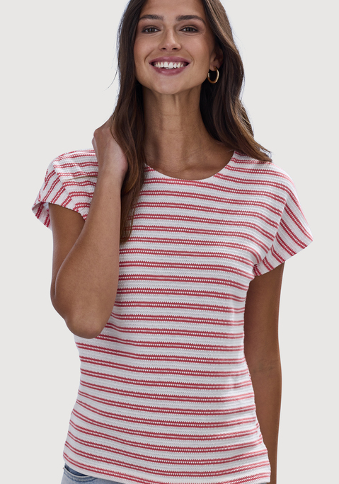 Bild: Kurzarmshirt von Vivance: Strickshirt von Vivance mit hübschem Streifenmuster. Kurzarm mit überschnittenen Schultern. Rundhalsausschnitt. Passt prima zu Outfits mit Jeans. Aus angenehmer Baumwoll-Mischqualität.