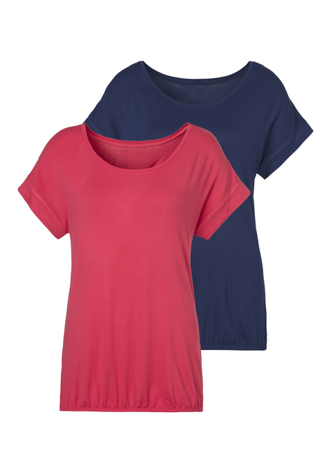 Bild: Kurzarmshirt von Vivance: Vivance T-Shirts im 2er-Pack. Mit breitem Beleg am Ärmelsaum. Gummizug am Bund für eine lässige Passform. Aus weicher Viskose-Elasthan-Qualität.