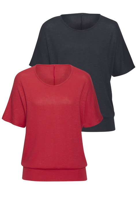 Bild: Kurzarmshirt von Vivance: Feinstrickshirt von Vivance im praktischen 2er-Pack. Rundhalsausschnitt. Breiter Bund am Saum. Bequem und lässig geschnitten. Extraweiche Strickware mit recyceltem Polyester-Anteil.