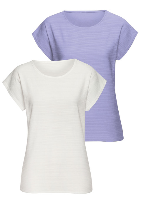 Bild: Kurzarmshirt von Vivance: T-Shirt von Vivance im 2er-Pack. Dekorative Streifenstruktur. Rundhalsausschnitt. Nahtlos angesetzte, kurze Ärmel. Lässige Passform. Angenehmer Baumwolljersey. Mit dem Kauf des Produktes wird die Initiative »Cotton made in Africa« unterstützt.