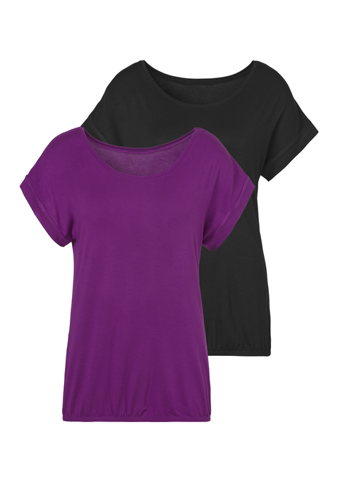 Bild: Kurzarmshirt von Vivance: Vivance T-Shirts im 2er-Pack. Mit breitem Beleg am Ärmelsaum. Gummizug am Bund für eine lässige Passform. Aus weicher Viskose-Elasthan-Qualität.