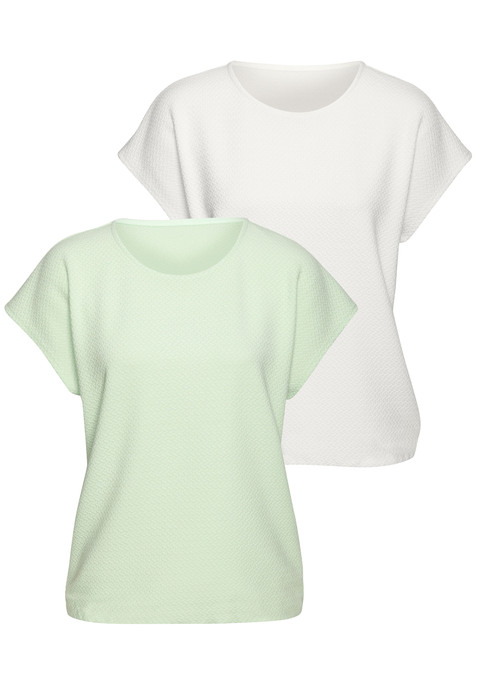 Bild: Kurzarmshirt von Vivance: T-Shirt von Vivance im 2er-Pack. Zartes Jacquardmuster. Rundhalsausschnitt. Gerader Saum. Figurumspielende Passform. Pflegeleichtes Material mit Viskose-Anteil.