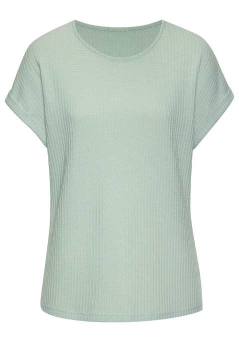 Bild: Kurzarmshirt von Vivance: Vielseitig kombinierbares Basic-T-Shirt von Vivance. Mit fixiertem Ärmelumschlag und Rundhalsausschnitt. Aus weicher Piquéware mit recyceltem Polyester.