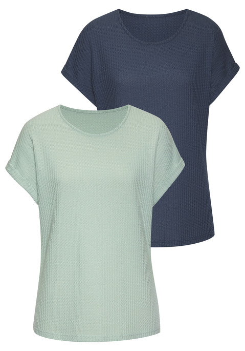 Bild: Kurzarmshirt von Vivance: Unifarbenes Basic-T-Shirt im 2er-Pack von Vivance. Mit fixiertem Ärmelumschlag. Und Rundhalsausschnitt. Vielseitig kombinierbar. Aus weicher Piqué-Qualität mit recyceltem Polyester.