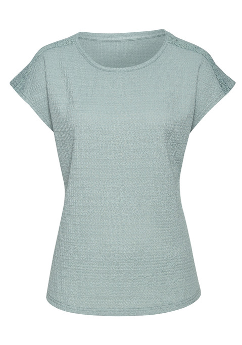 Bild: Kurzarmshirt von Vivance: Unifarbenes T-Shirt von Vivance im 2er-Pack. Mit Rundhalsausschnitt und schmalem Häkeleinsatz an der Schulter. Vielseitiger Kombipartner. Aus strukturierter Crêpeware mit recyceltem Polyester.