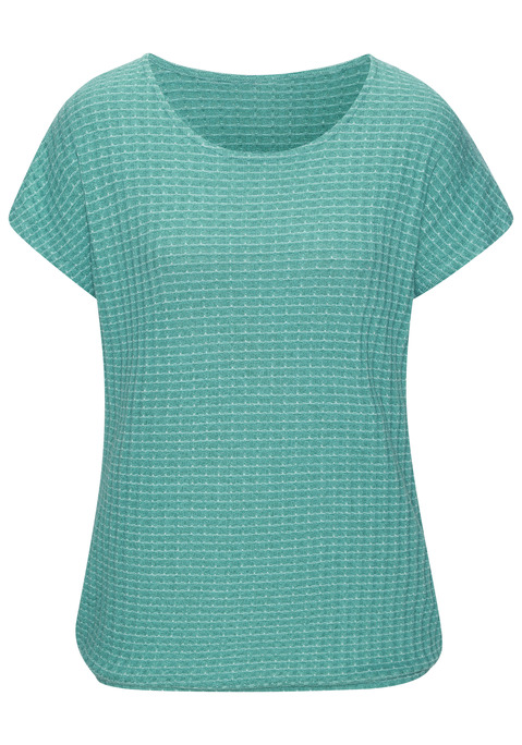 Bild: Kurzarmshirt von Vivance: Strickshirt mit Muster in Streifenoptik von Lascana. Rundhalsausschnitt. Kurze Ärmel. Elastiskbund. Schönes Jacquardmuster. Trageangenehme Qualität mit Viskose aus verbesserter Rohstoffbeschaffung.