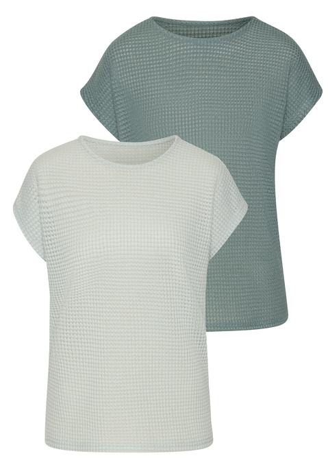 Bild: Kurzarmshirt von Vivance: T-Shirt von Vivance mit Waffelstruktur im Doppelpack. Rundhalsausschnitt. Locker fallende Passform. Pflegeleichte Qualität mit recyceltem Polyesteranteil.