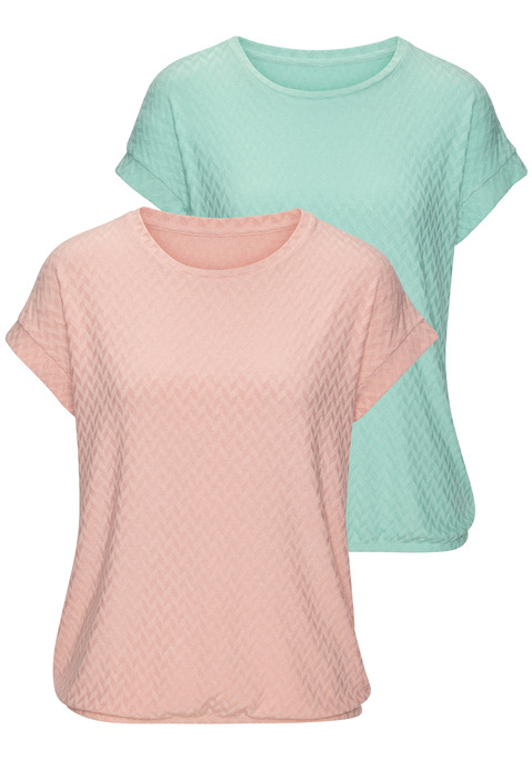 Bild: Kurzarmshirt von Vivance: T-Shirt von Vivance im Doppelpack. Mit Jacquardmuster. Rundhalsausschnitt. Elastischer Bund. Trageangenehme Qualität aus elastischem Polyester-Viskose-Gemisch.