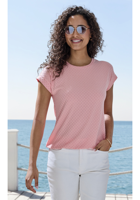 Bild: Kurzarmshirt von Vivance: T-Shirt von Vivance im Doppelpack. Mit Jacquardmuster. Rundhalsausschnitt. Elastischer Bund. Trageangenehme Qualität aus elastischem Polyester-Viskose-Gemisch.