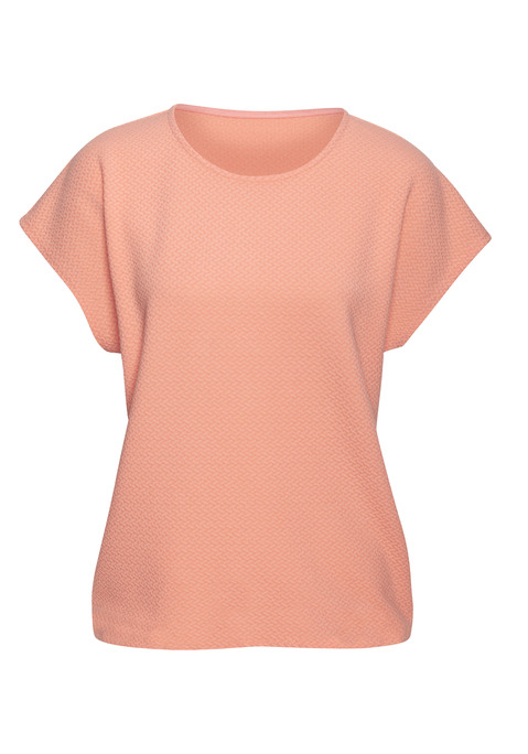 Bild: Kurzarmshirt von Vivance: T-Shirt von Vivance. Zartes Jacquardmuster. Rundhalsausschnitt. Figurumspielende Passform. Pflegeleichtes Material mit Viskose-Anteil.