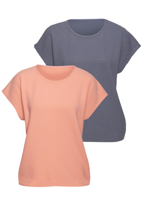 Bild: Kurzarmshirt von Vivance: T-Shirt von Vivance im 2er-Pack. Zartes Jacquardmuster. Rundhalsausschnitt. Gerader Saum. Figurumspielende Passform. Pflegeleichtes Material mit Viskose-Anteil.