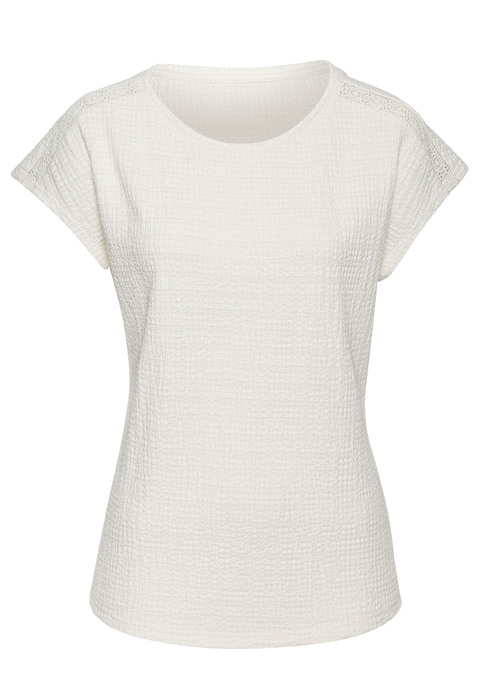 Bild: Kurzarmshirt von Vivance: Unifarbenes T-Shirt von Vivance im 2er-Pack. Mit Rundhalsausschnitt und schmalem Häkeleinsatz an der Schulter. Vielseitiger Kombipartner. Aus strukturierter Crêpeware mit recyceltem Polyester.
