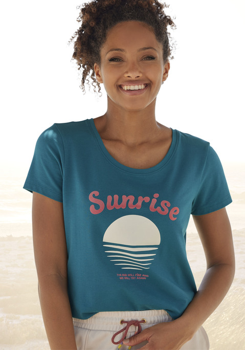 Bild: Kurzarmshirt von Vivance: T-Shirt von Vivance, mit Flockprint. Mit Rundhalsausschnitt und kurzen Ärmeln. Antaillierte Passform. Weicher Baumwollmix.