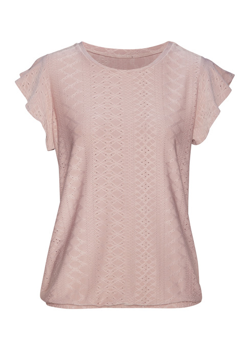Bild: Kurzarmshirt von Vivance: Romantisches Rundhals-T-Shirt von Vivance im praktischen Doppelpack. Jacquardmuster mit Lochstickerei und kurze Flügelärmelchen. Elastischer Saum. Lässige Passform. Pflegeleichtes, weich fließendes Material.