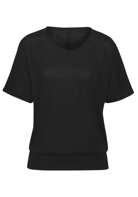 Bild: Kurzarmshirt von Vivance: Feinstrickshirt von Vivance. Rundhalsausschnitt. Breiter Bund am Saum. Bequem und lässig geschnitten. Extraweiche Strickware mit recyceltem Polyester-Anteil.