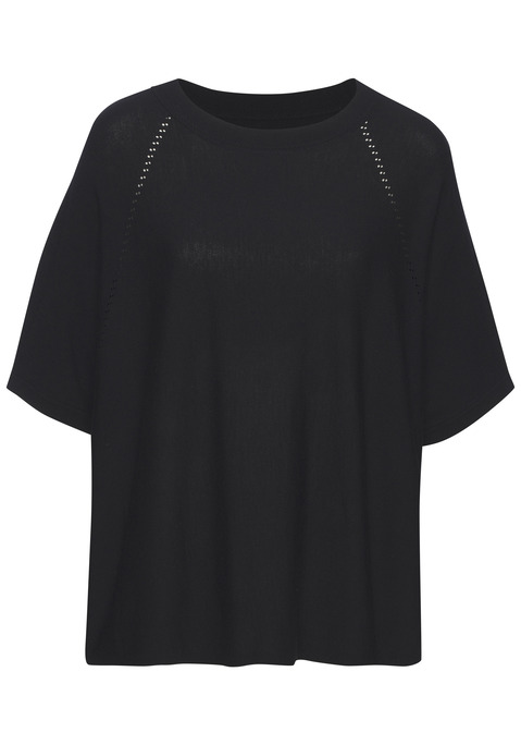 Bild: Kurzarmshirt von Vivance: Strickshirt von Vivance. Dezentes Lochstrickmuster an den Ärmeln. Rundhalsausschnitt. Halbarm. Aus weichem Viskose-Strick.