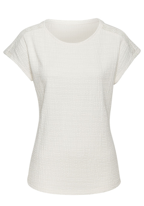 Bild: Kurzarmshirt von Vivance: Unifarbenes T-Shirt von Vivance im 2er-Pack. Mit Rundhalsausschnitt und schmalem Häkeleinsatz an der Schulter. Vielseitiger Kombipartner. Aus strukturierter Crêpeware mit recyceltem Polyester.