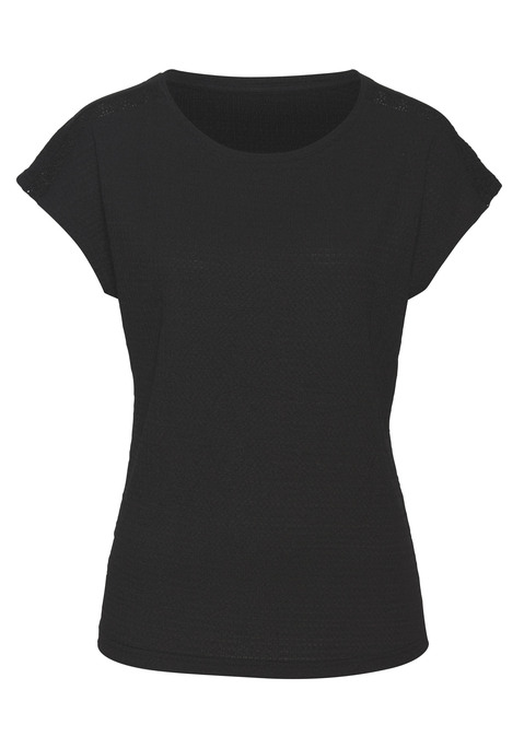 Bild: Kurzarmshirt von Vivance: Unifarbenes T-Shirt von Vivance im 2er-Pack. Mit Rundhalsausschnitt und schmalem Häkeleinsatz an der Schulter. Vielseitiger Kombipartner. Aus strukturierter Crêpeware mit recyceltem Polyester.