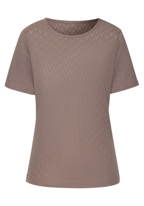Bild: Kurzarmshirt von Vivance: Strickshirt von Vivance. Schönes Ajourmuster. Kurzarm. Rundhalsausschnitt. Figurumspielende Passform. Hochwertige Baumwollmischung.