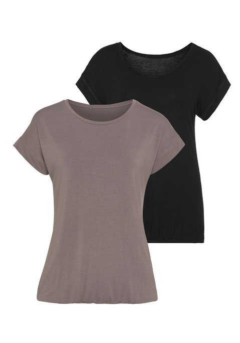 Bild: Kurzarmshirt von Vivance: Vivance T-Shirts im 2er-Pack. Mit breitem Beleg am Ärmelsaum. Gummizug am Bund für eine lässige Passform. Aus weicher Viskose-Elasthan-Qualität.