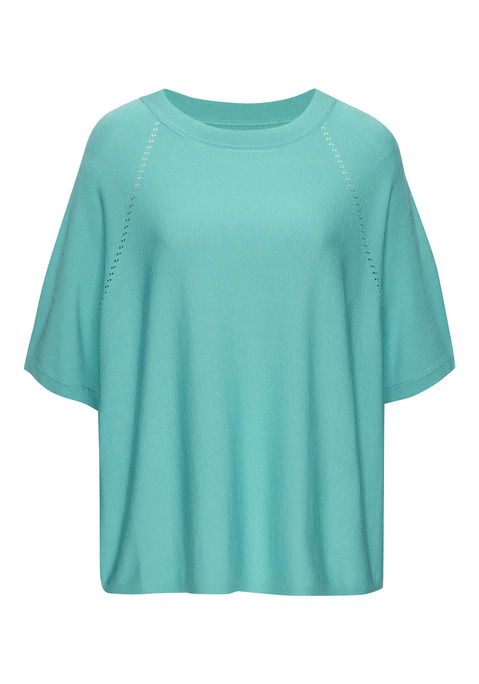 Bild: Kurzarmshirt von Vivance: Strickshirt von Vivance. Dezentes Lochstrickmuster an den Ärmeln. Rundhalsausschnitt. Halbarm. Aus weichem Viskose-Strick.