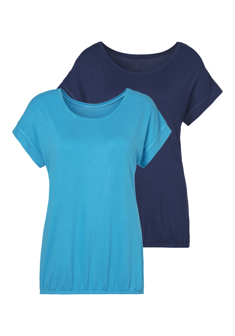 Bild: Kurzarmshirt von Vivance: Vivance T-Shirts im 2er-Pack. Mit breitem Beleg am Ärmelsaum. Gummizug am Bund für eine lässige Passform. Aus weicher Viskose-Elasthan-Qualität.