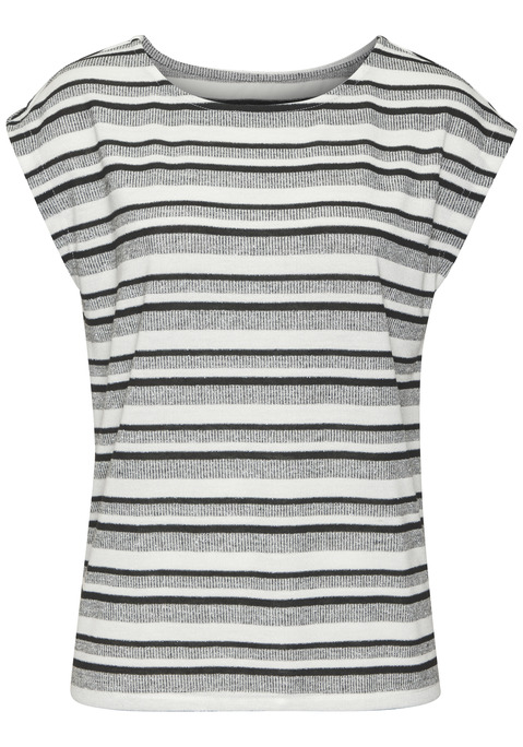Bild: Kurzarmshirt von Vivance: Modisch gestreiftes T-Shirt von Vivance mit Rundhalsausschnitt. Kurze, überschnittene Ärmel und lockere Passform. Gerader Saumabschluss. Gemütlich für den Freizeit und Urlaub. Aus weicher Strickqualität gefertigt.