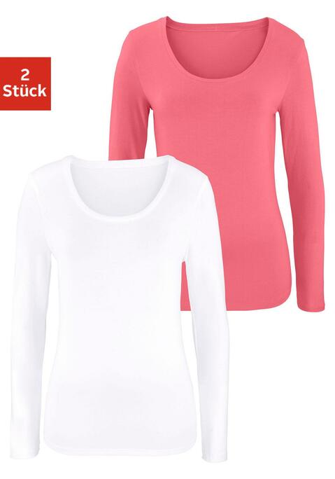 Bild: Langarmshirt von Vivance: Vivance Longsleeve im 2er-Pack. Mit klassischem Rundhalsausschnitt und körpernaher Passform. Schönes Basic-Shirt mit Einsatz von Baumwolle, die die Initiative Cotton made in Africa unterstützt.