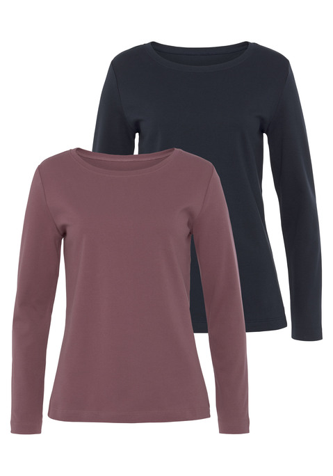 Bild: Langarmshirt von Vivance: Klassisches Basic-Langarmshirt von Vivance im praktischen Doppelpack. Basic-Design mit Rundhalsausschnitt aus leicht wärmender Interlock Qualität
