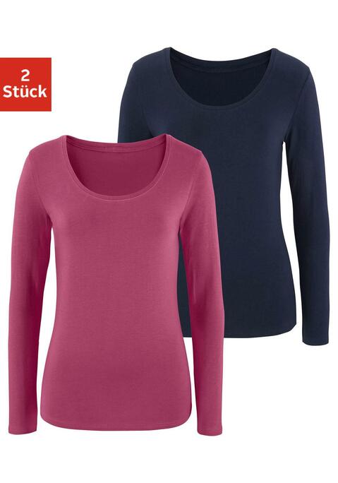 Bild: Langarmshirt von Vivance: Vivance Longsleeve im 2er-Pack. Mit klassischem Rundhalsausschnitt und körpernaher Passform. Schönes Basic-Shirt mit Einsatz von Baumwolle, die die Initiative Cotton made in Africa unterstützt.