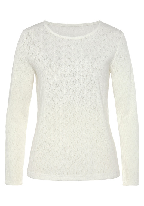 Bild: Langarmshirt von Vivance: Unifarbenes Langarmshirt von Vivance mit feinem Ajourmuster. Rundhalsausschnitt. Taillierte Passform. Weiche, leichte Qualität mit recyceltem Polyester.