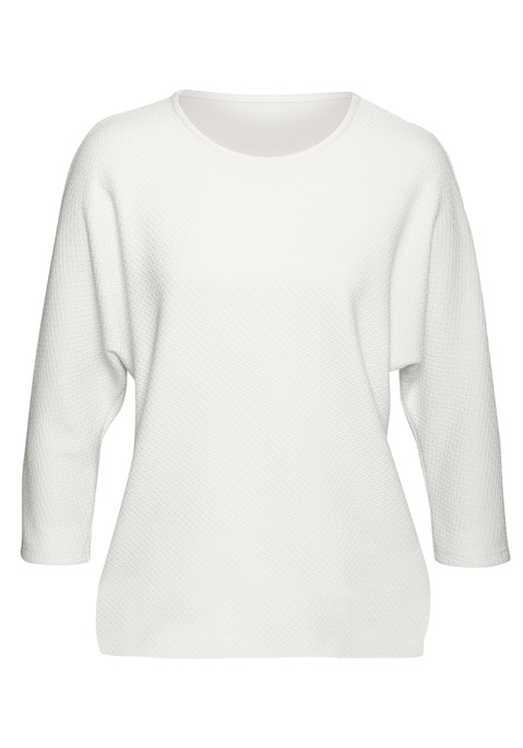 Bild: Langarmshirt von Vivance: T-Shirt von Vivance mit 7/8-Ärmeln. Zartes Jacquardmuster. Rundhalsausschnitt. Gerader Saum. Figurumspielende Passform. Pflegeleichtes Material mit Viskose-Anteil.