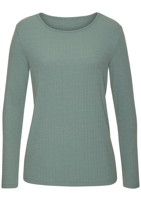 Bild: Langarmshirt von Vivance: Schlichtes Langarmshirt von Vivance. Unifarben mit modischer Rippstruktur und Rundhalsausschnitt. Leger geschnitten. Gut kombinierbar. Weich fließende Qualität mit Viskose.