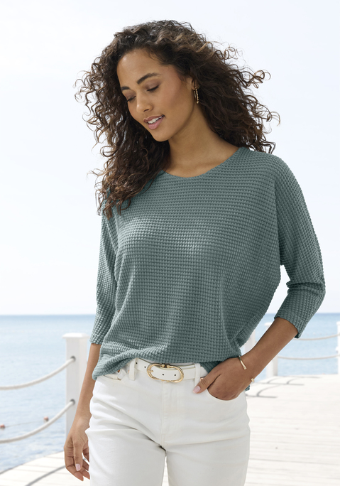 Bild: Langarmshirt von Vivance: Langarmshirt von Vivance mit leicht transparenter Waffelstruktur. Rundhalsausschnitt. Locker fallende Passform. Pflegeleichte Qualität mit recyceltem Polyester.