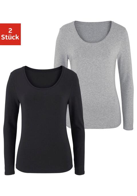 Bild: Langarmshirt von Vivance: Vivance Longsleeve im 2er-Pack. Mit klassischem Rundhalsausschnitt und körpernaher Passform. Schönes Basic-Shirt mit Einsatz von Baumwolle, die die Initiative Cotton made in Africa unterstützt.