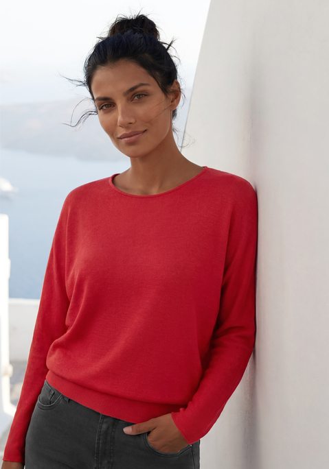 Bild: Langarmshirt von Vivance: Longsleeve von Vivance aus Feinstrick. Rundhalsausschnitt. Breiter Bund am Saum. Bequem und lässig geschnitten. Extraweiche Qualität mit recyceltem Polyester-Anteil.