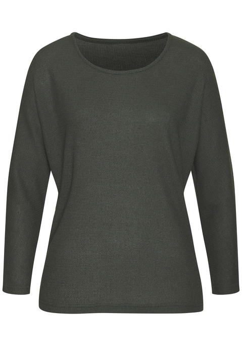 Bild: Langarmshirt von Vivance: Unifarbenes Langarmshirt von Vivance mit Rundhalsausschnitt. Lässige Passform mit überschnoittenen Schultern und leichten Fledermausärmeln. Super zu schmalen Hosen. Aus samtweicher Strickware.