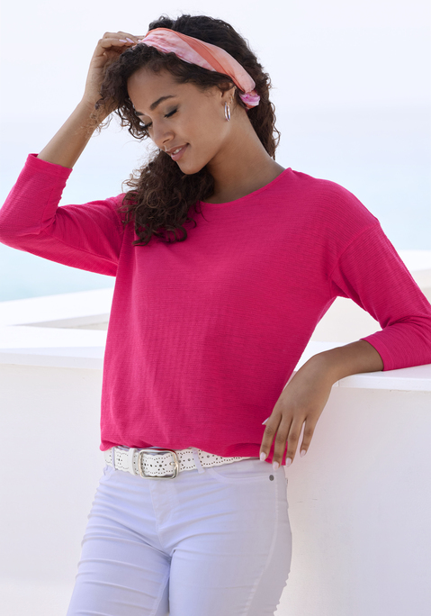 Bild: Langarmshirt von Vivance: Langarmshirt von Vivance im 2er-Pack. Überschnittene Schultern. Lockerer Fall. Rundhalsausschnitt. Strukturierte Baumwollqualität.