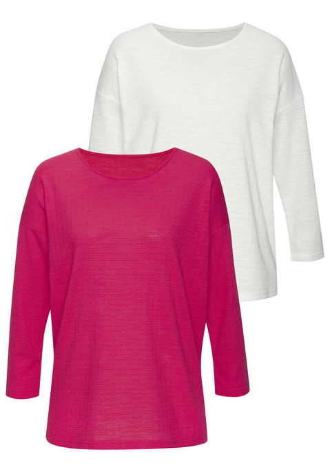 Bild: Langarmshirt von Vivance: Langarmshirt von Vivance im 2er-Pack. Überschnittene Schultern. Lockerer Fall. Rundhalsausschnitt. Strukturierte Baumwollqualität.