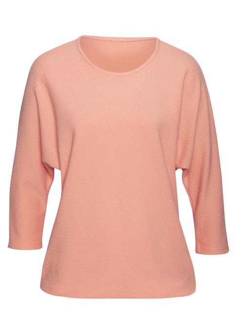 Bild: Langarmshirt von Vivance: T-Shirt von Vivance mit 7/8-Ärmeln. Zartes Jacquardmuster. Rundhalsausschnitt. Gerader Saum. Figurumspielende Passform. Pflegeleichtes Material mit Viskose-Anteil.