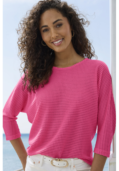 Bild: Langarmshirt von Vivance: Langarmshirt von Vivance mit leicht transparenter Waffelstruktur. Rundhalsausschnitt. Locker fallende Passform. Pflegeleichte Qualität mit recyceltem Polyester.
